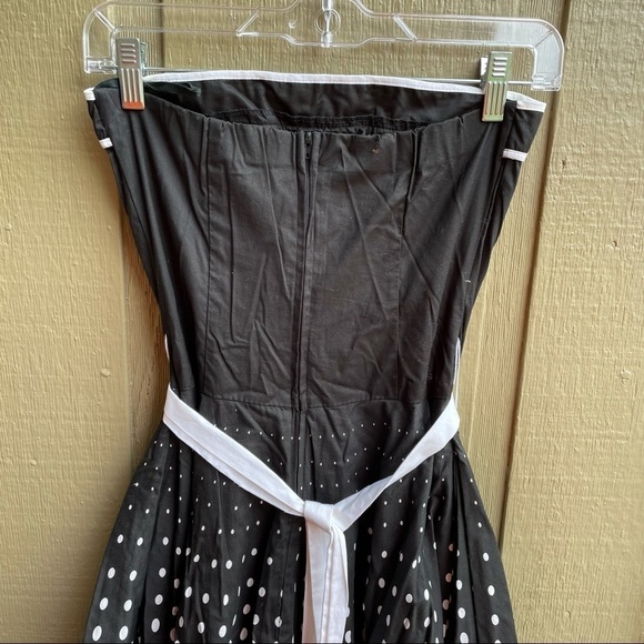 Strapless black and white polkadot circle skirt dress | Ruby rox 3 - Picture 5 of 7